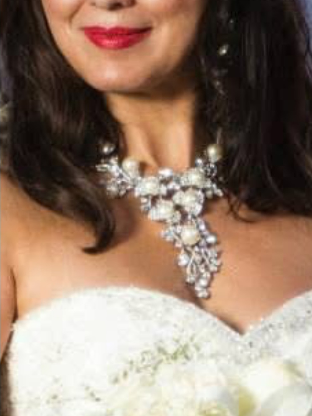 Pearl and Crystal Statement Necklace - White and Silver